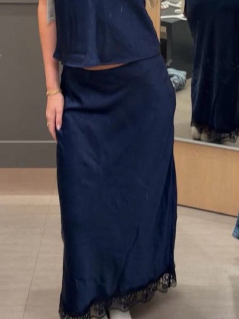 a new day Navy Maxi Slip Skirt with Lace Hem